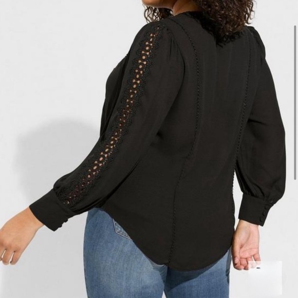 Georgette Lace Trim Button Up Blouse - Picture 4 of 6